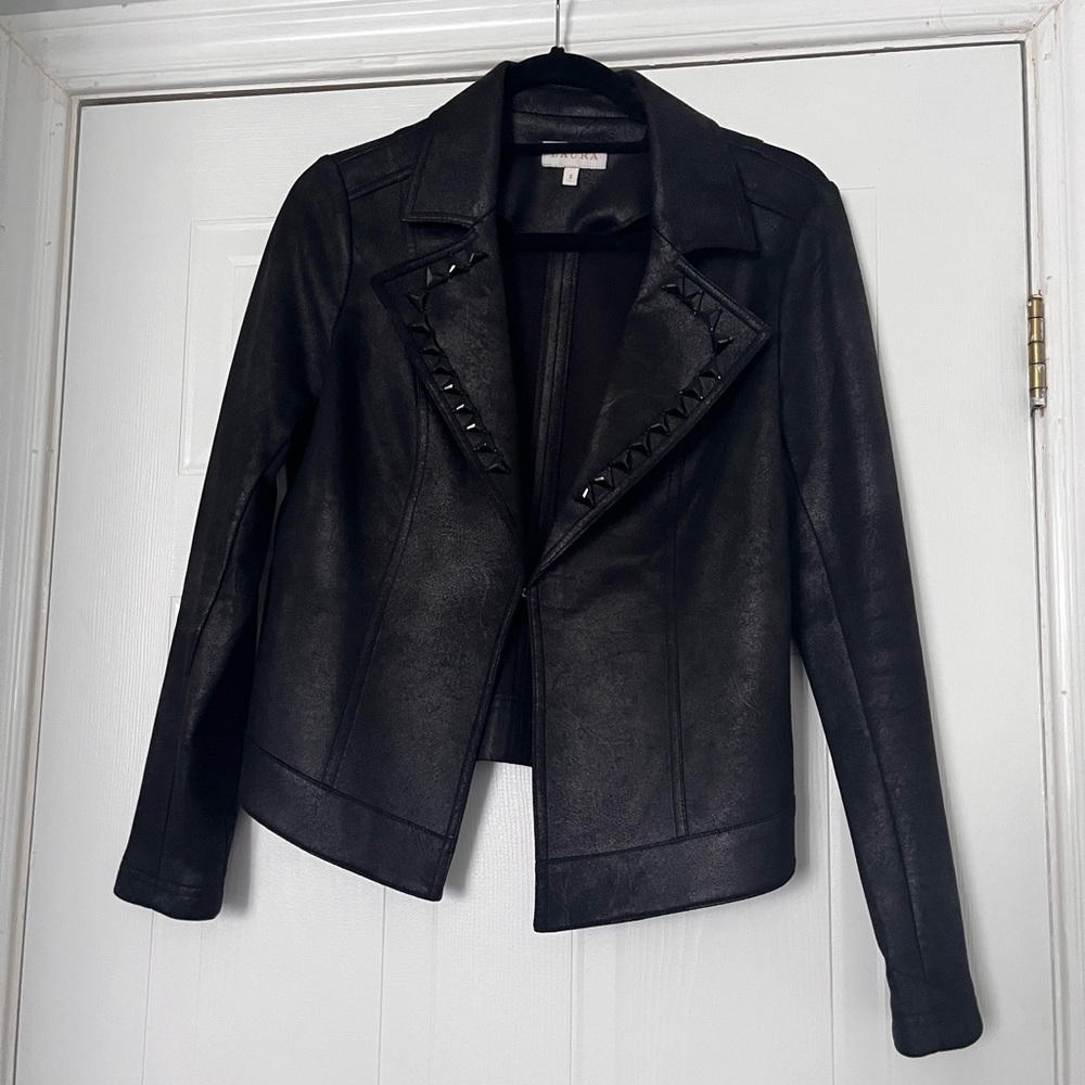 LAURA suede feel faux leather look jacket with Studded Lapel